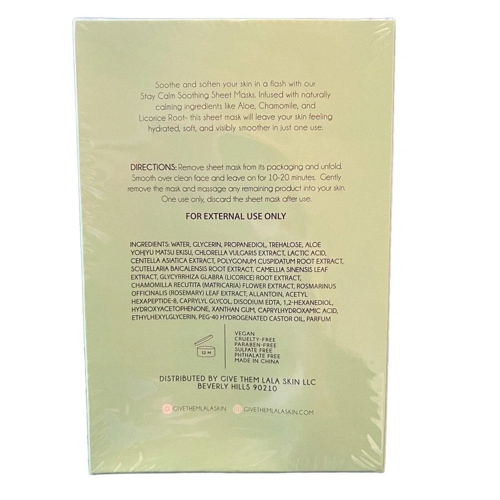 Give Them Lala Skin Stay Calm Soothing Sheet Masks 4 x 25 ML New in SEALED Box - Picture 2 of 2